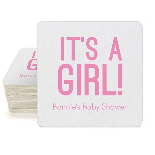 Bold It's A Girl Square Coasters